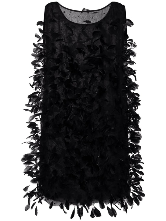 Max Mara: Vestido mini de chifón de seda y plumas