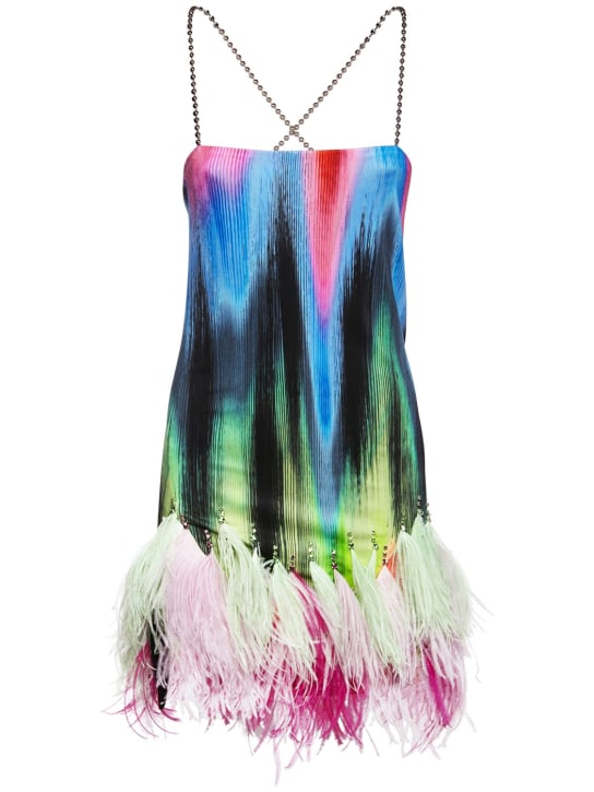 The Attico - Fujiko printed mini dress w/ feathers