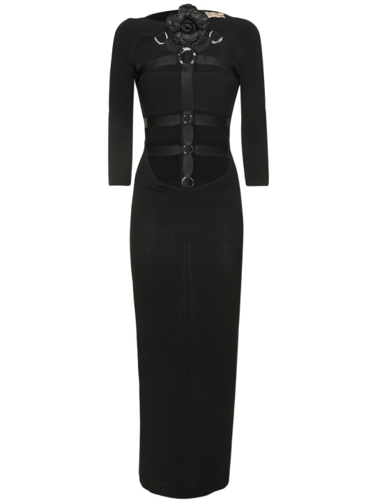 Roberto Cavalli: Robe longue en crêpe de laine stretch