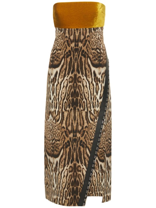 Roberto Cavalli - Robe midi en velours et cady imprimé