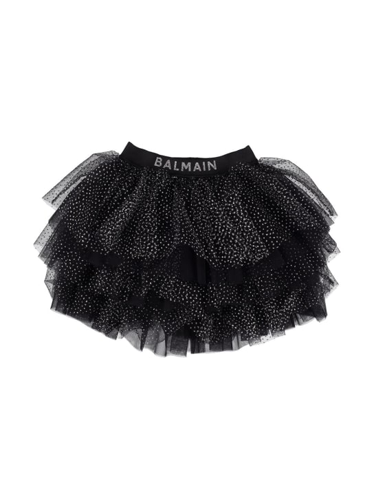 Balmain - Gonna in tulle glitter con logo
