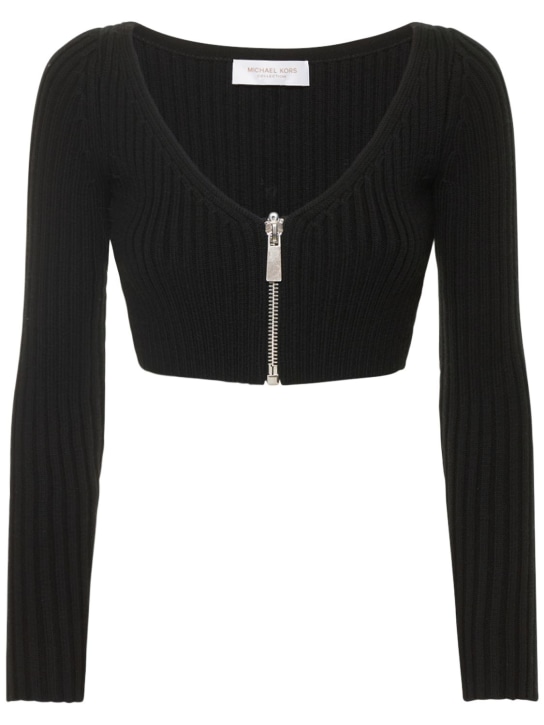 Michael Kors Collection: Crop top in maglia di lana a costine con zip