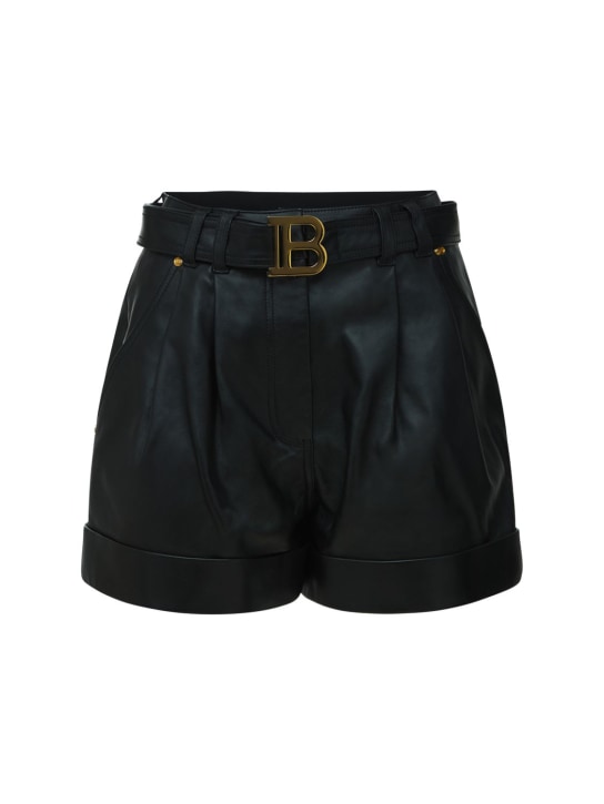 Balmain - Short en cuir taille haute avec ceinture