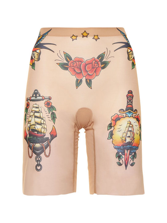 Dsquared2 - Tattoo printed sheer tulle bike shorts