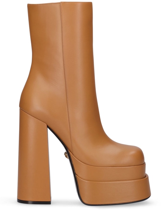 Versace: Bottines compensées en cuir 155 mm