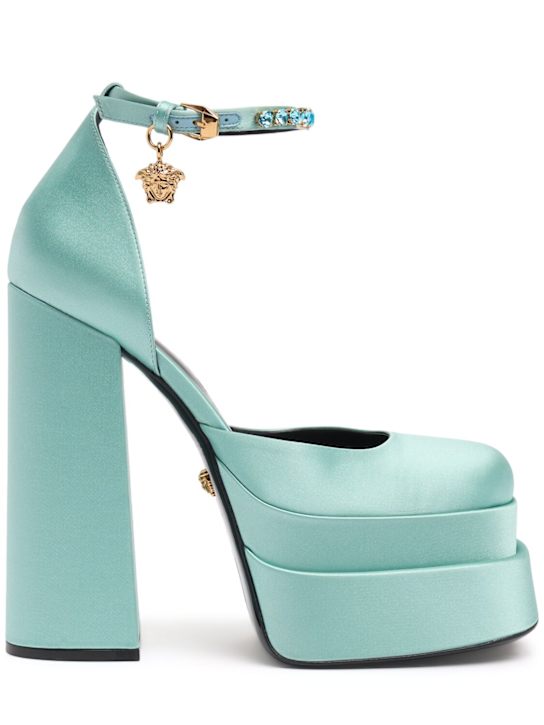 Versace: Escarpins compensées en satin 155 mm