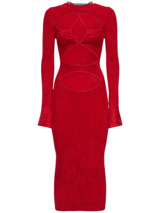 Andreadamo - Geripptes, gestricktes Samtkleid mit Ausschnitt