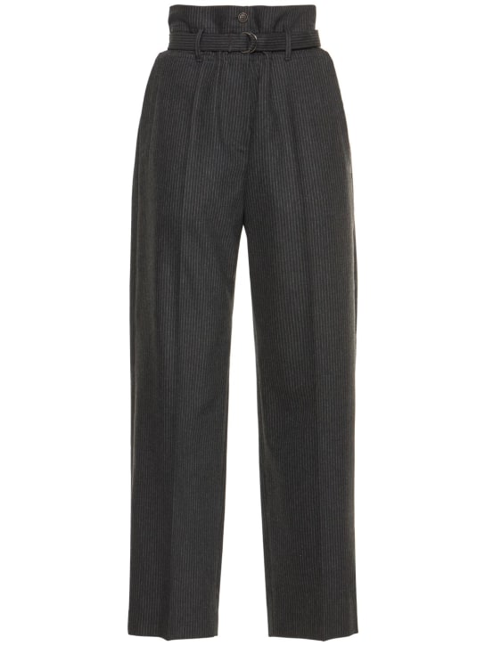 Brunello Cucinelli - Pinstriped wool flannel pants w/ belt