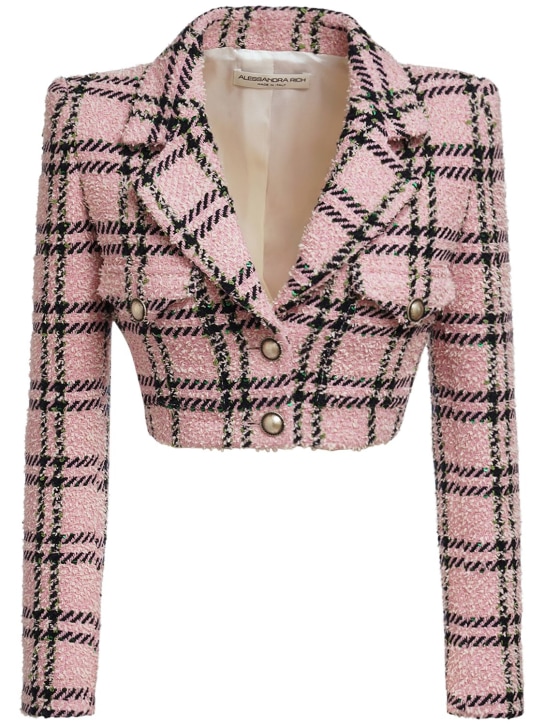 Alessandra Rich: Chaqueta cropped de tweed de seda con lentejuelas