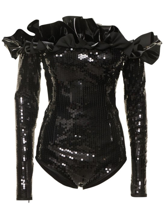 Alessandra Rich: Playsuit mit Pailletten und Vinyl
