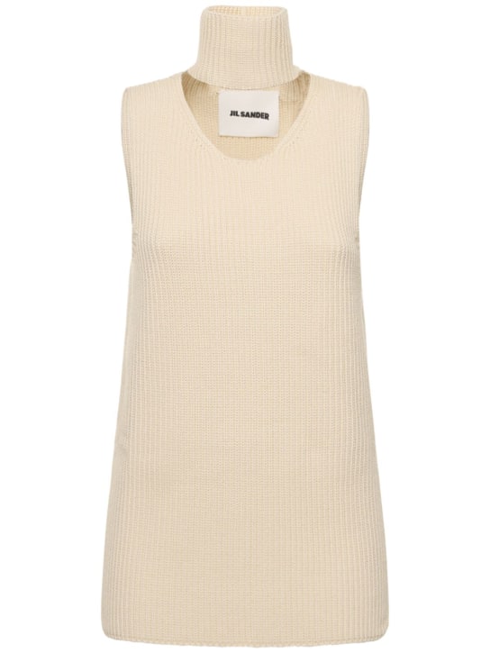 Jil Sander: Gilet en maille de coton mélangé côtelé avec col