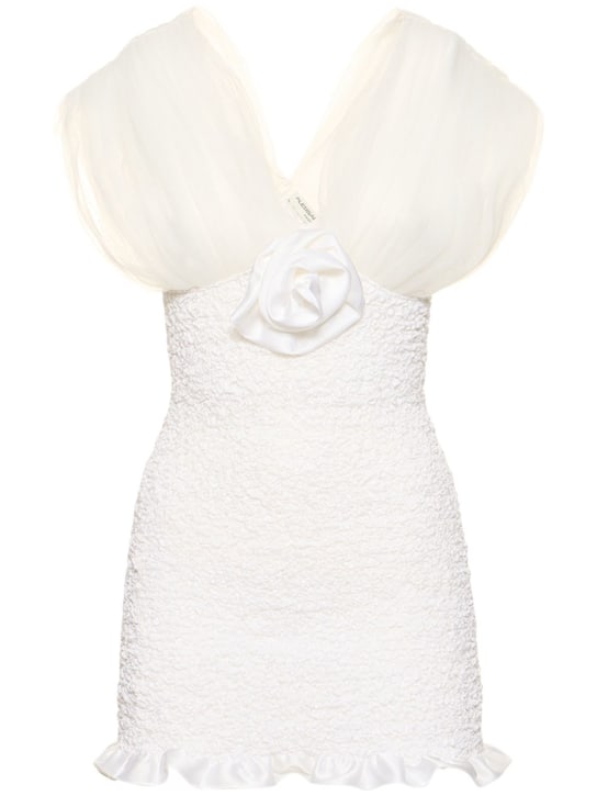 Alessandra Rich - Robe courte en satin de soie froncée avec tulle