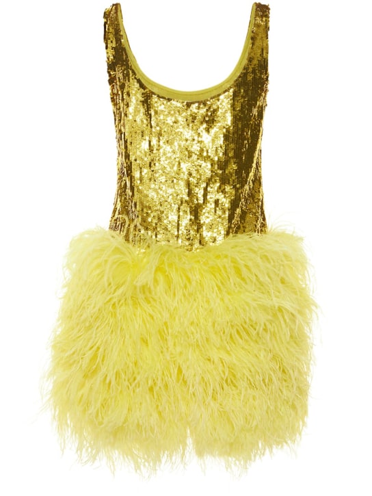Valentino - Sequined mini dress w/ feathers
