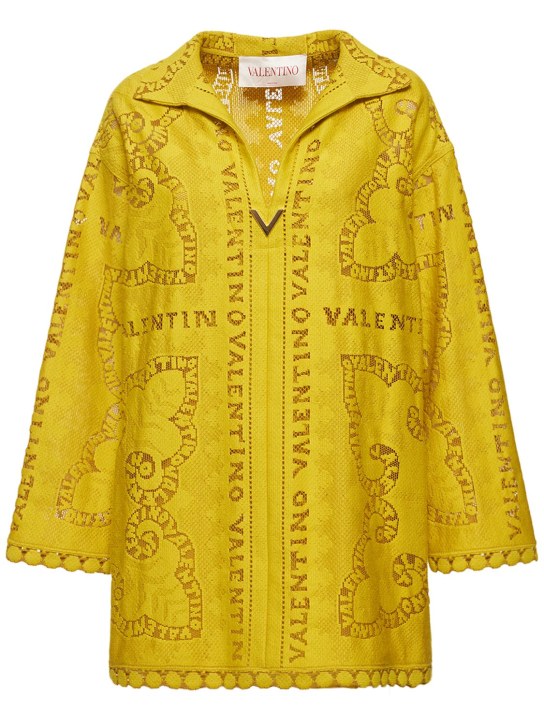 Valentino - V logo cotton guipure lace shirt dress