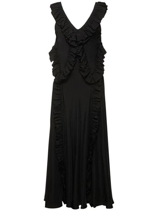 Jil Sander: Robe midi en satin délavé à frou-frous