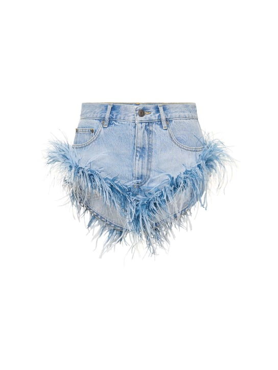 Area: Cotton denim hot shorts w/ feathers