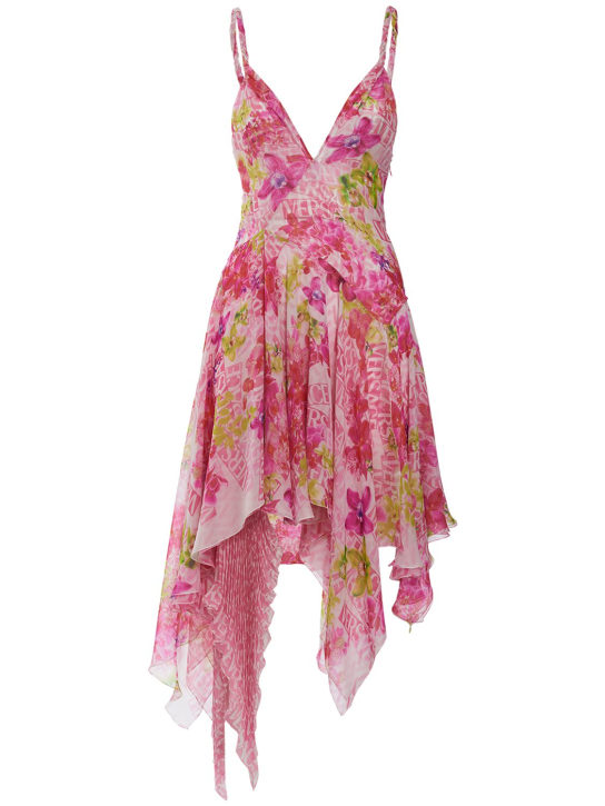 Versace - Robe courte en mousseline de soie imprimé orchidée