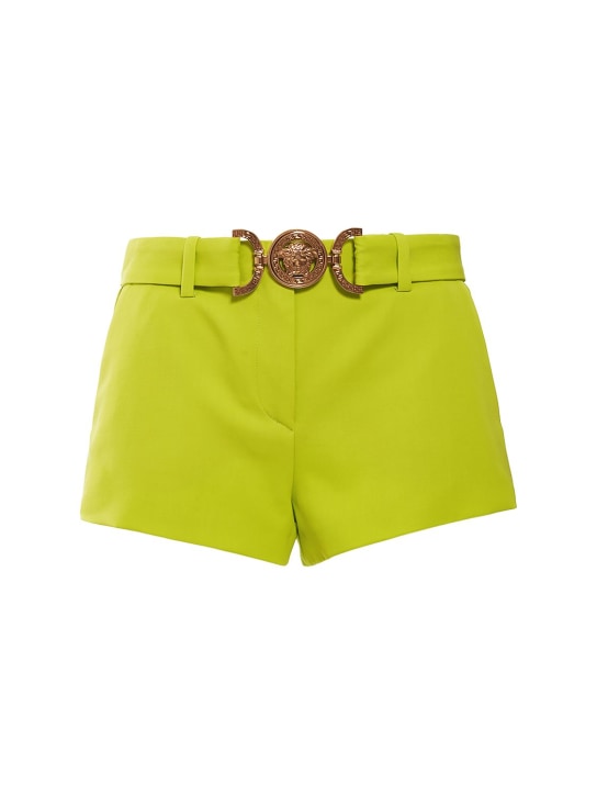 Versace: Short en sergé de laine à logo avec ceinture