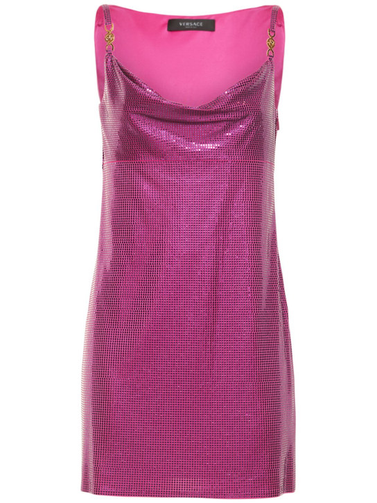 Versace: Robe courte en viscose embellie