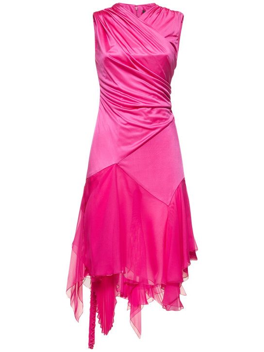 Versace: Robe midi en mousseline de soie et jersey drapé