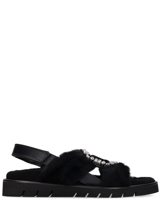 Roger Vivier - Sandali Viv Winter in pelliccia con strass 10mm