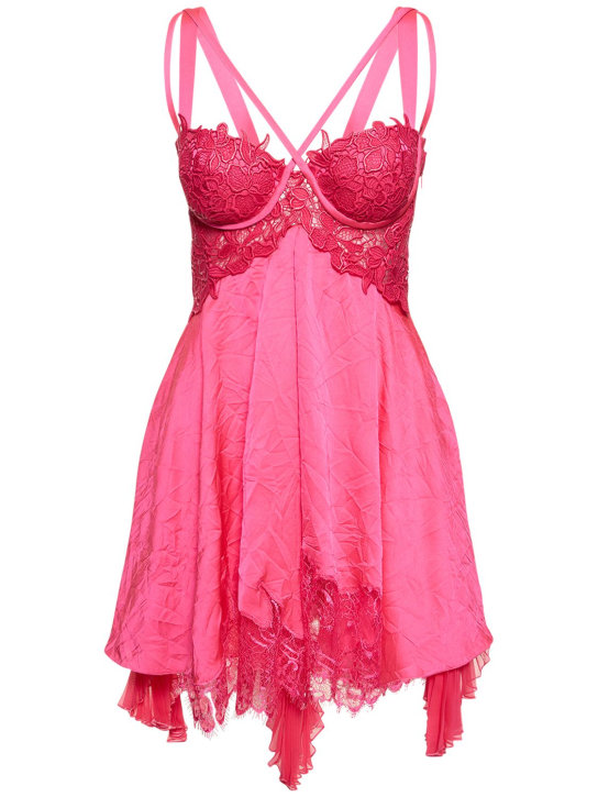 Versace: Robe courte en dentelle et satin