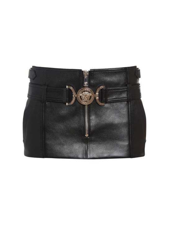 Versace: Jupe courte en cuir avec ceinture