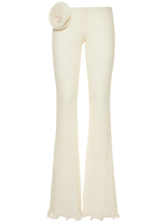 Magda Butrym - Shirred knit flared pants w/ flower