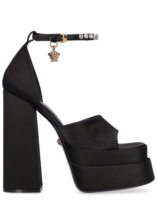 Versace: Sandales compensées en satin et viscose 110 mm
