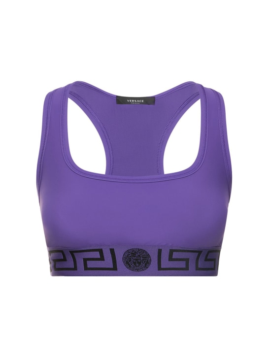 Versace: Brassière de sport tissu technique stretch Greca