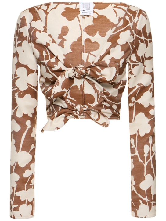 Rosie Assoulin: Printed twill cutout l/s crop top