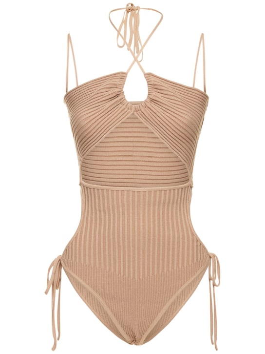 Andreadamo: Ribbed knit viscose bodysuit w/cutout