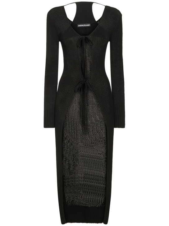 Andreadamo: Viscose blend fishnet knit long cardigan
