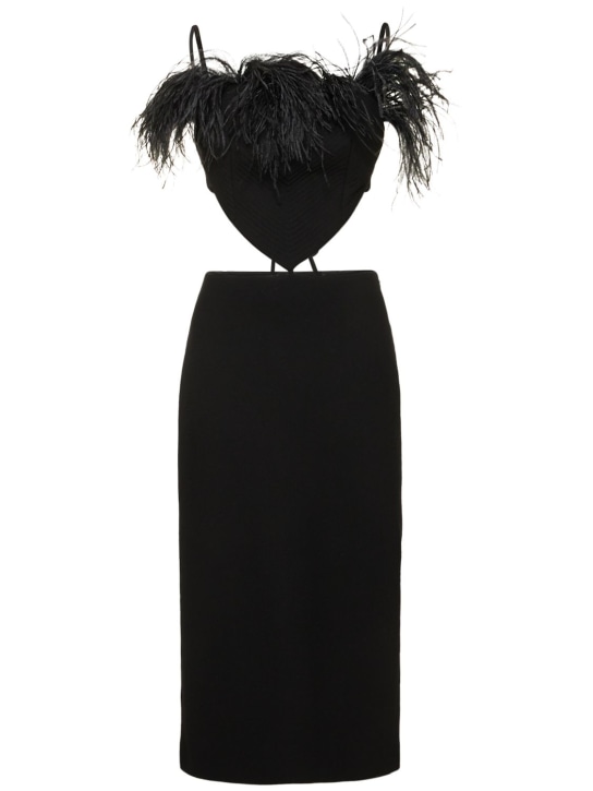 Mach & Mach: Robe midi en crêpe et plumes Black Heart