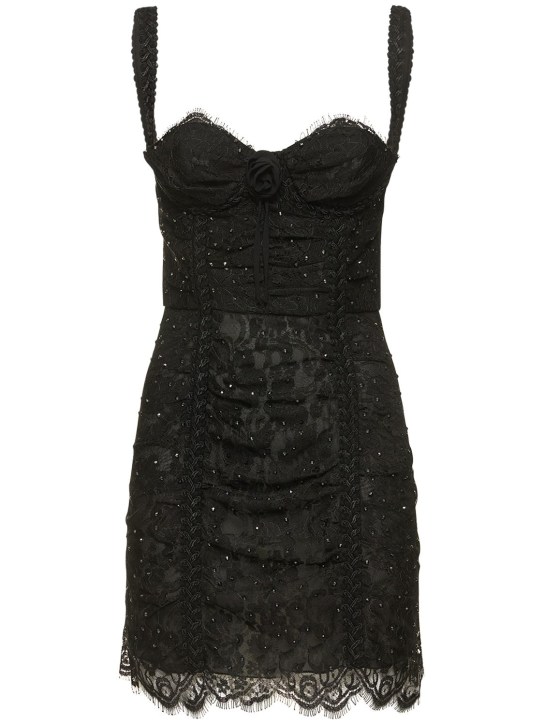 Alessandra Rich: Embellished lace bustier mini dress