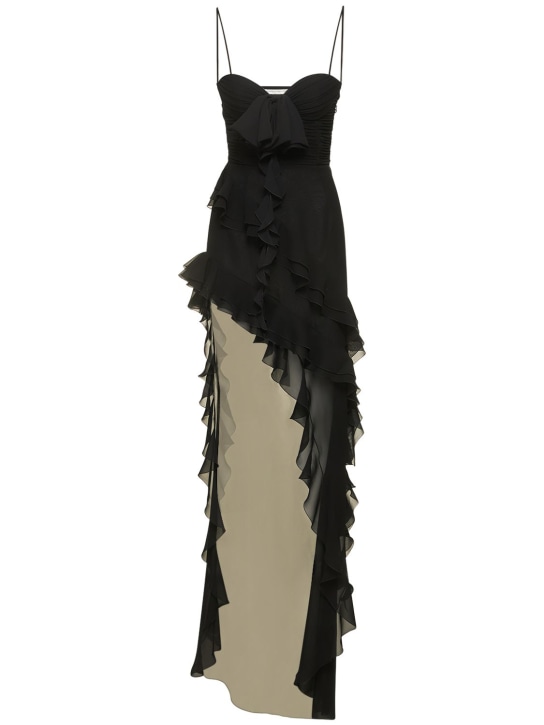 Alessandra Rich: Asymmetrical ruffle silk georgette dress