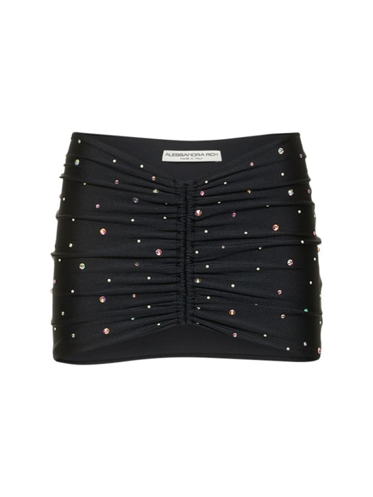 Alessandra Rich - Embellished shiny jersey mini skirt
