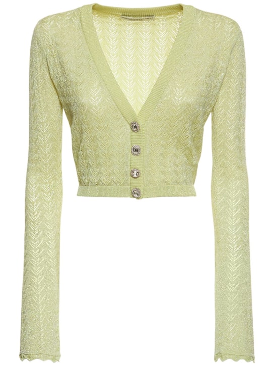 Alessandra Rich - Lace knit cropped cardigan w/ lurex