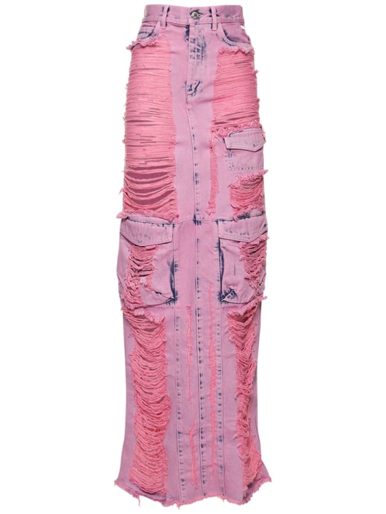 GCDS - Frayed denim cargo long skirt