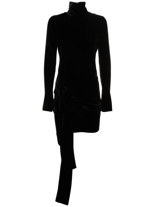 Petar Petrov - Velvet turtleneck mini dress w/ knot