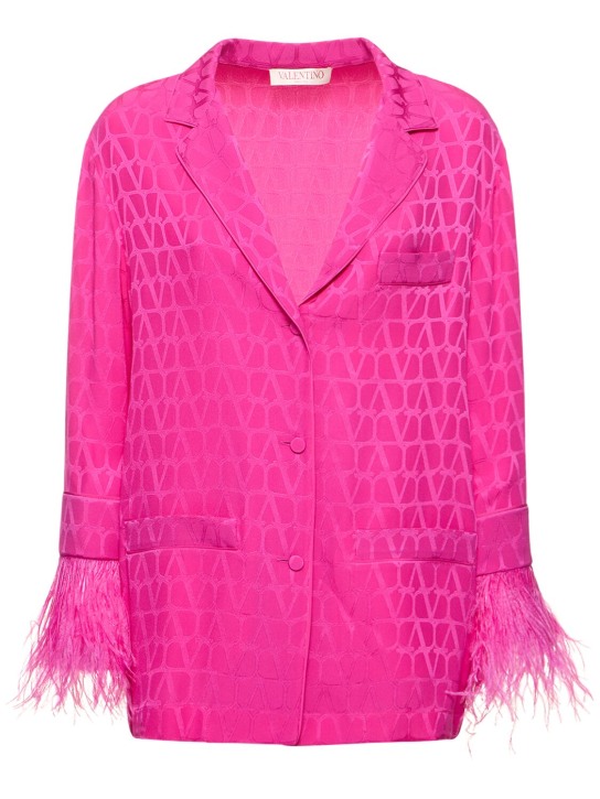 Valentino - Logo jacquard silk shirt w/feathers