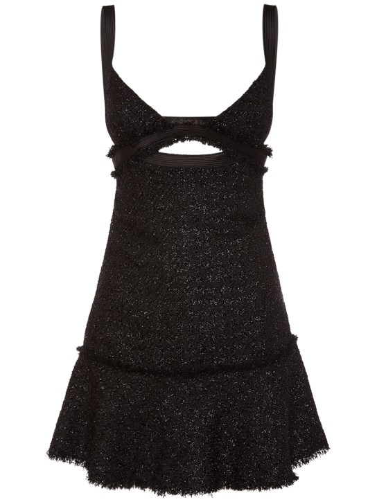 Versace: Robe courte en tweed de lurex ajouré