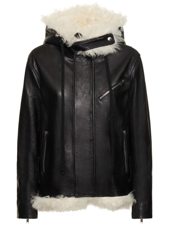 Proenza Schouler - Leather & shearling hooded biker jacket