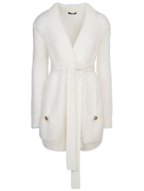 Balmain - Sequined mohair belted cardigan