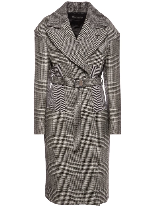 Tom Ford - Cappotto midi in lana Principe di Galles / cintura
