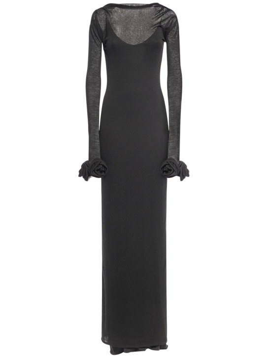 Blumarine - Jersey & wool long dress w/ roses