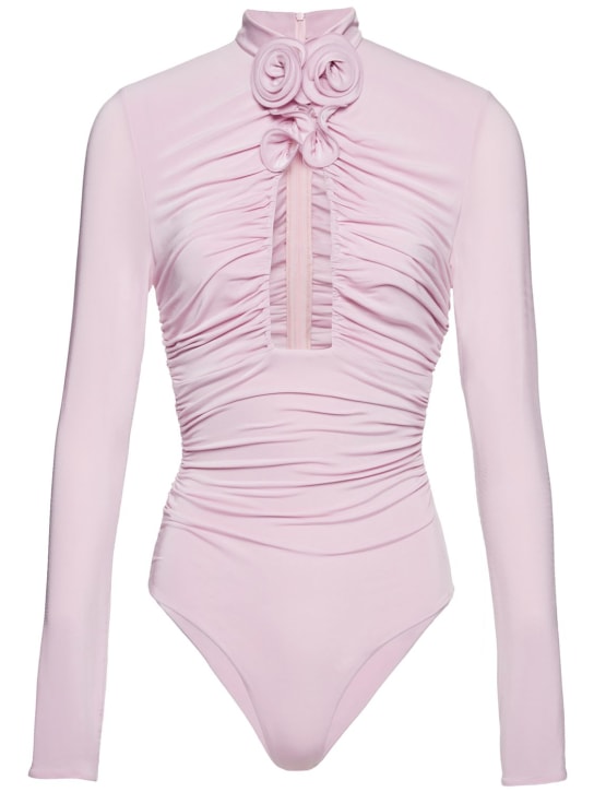 Magda Butrym - Body en jersey de viscose ajourée détail rose 3D