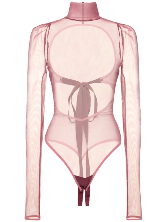 Nensi Dojaka: Turtleneck open back tulle bodysuit