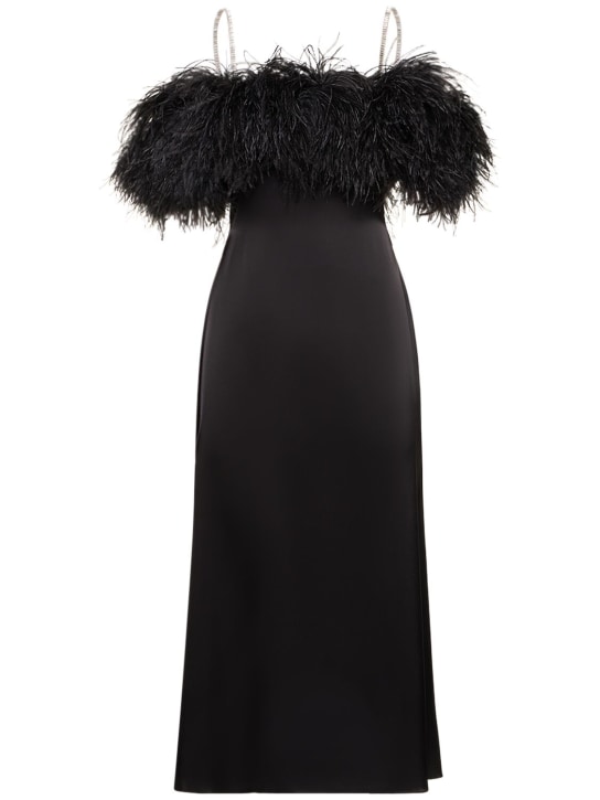David Koma - Robe midi en satin et plumes