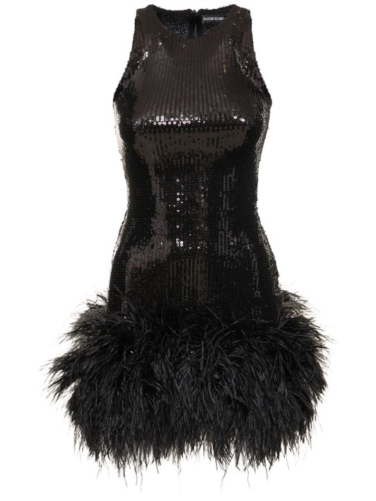 David Koma: Robe courte sans manches en sequins et plumes